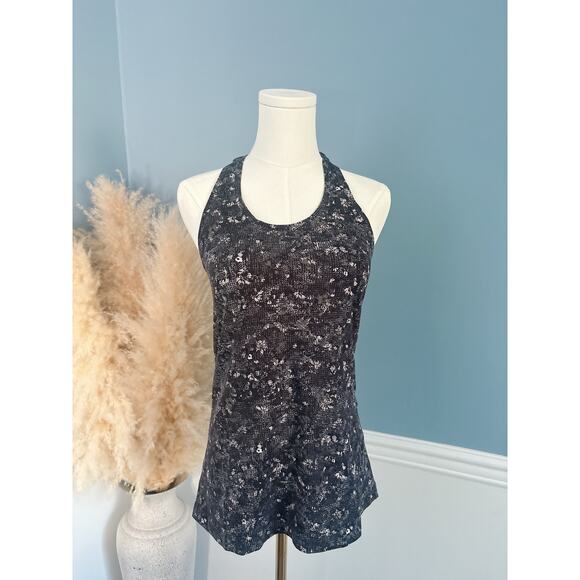 Lululemon Cool Racerback Tank Top Size 8 Black Printed Workout Top - Picture 3 of 9